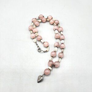 Rose Quartz Beaded Necklace with Leaf Pendant
